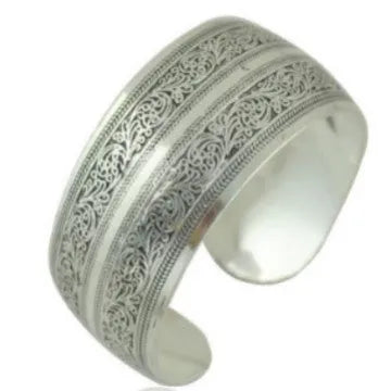 Ethnic carved open Miao silver style bracelet in alloy with Roman shape, elephant colour option