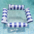 Inflatable four-tube striped deck chair floating on water showing light blue colour option