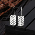Geometric woven diamond plaid earrings in 925 silver, measuring 17.5mm by 11mm.