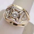Gold colour copper couple rings with geometric hollow design and chamfering square pattern