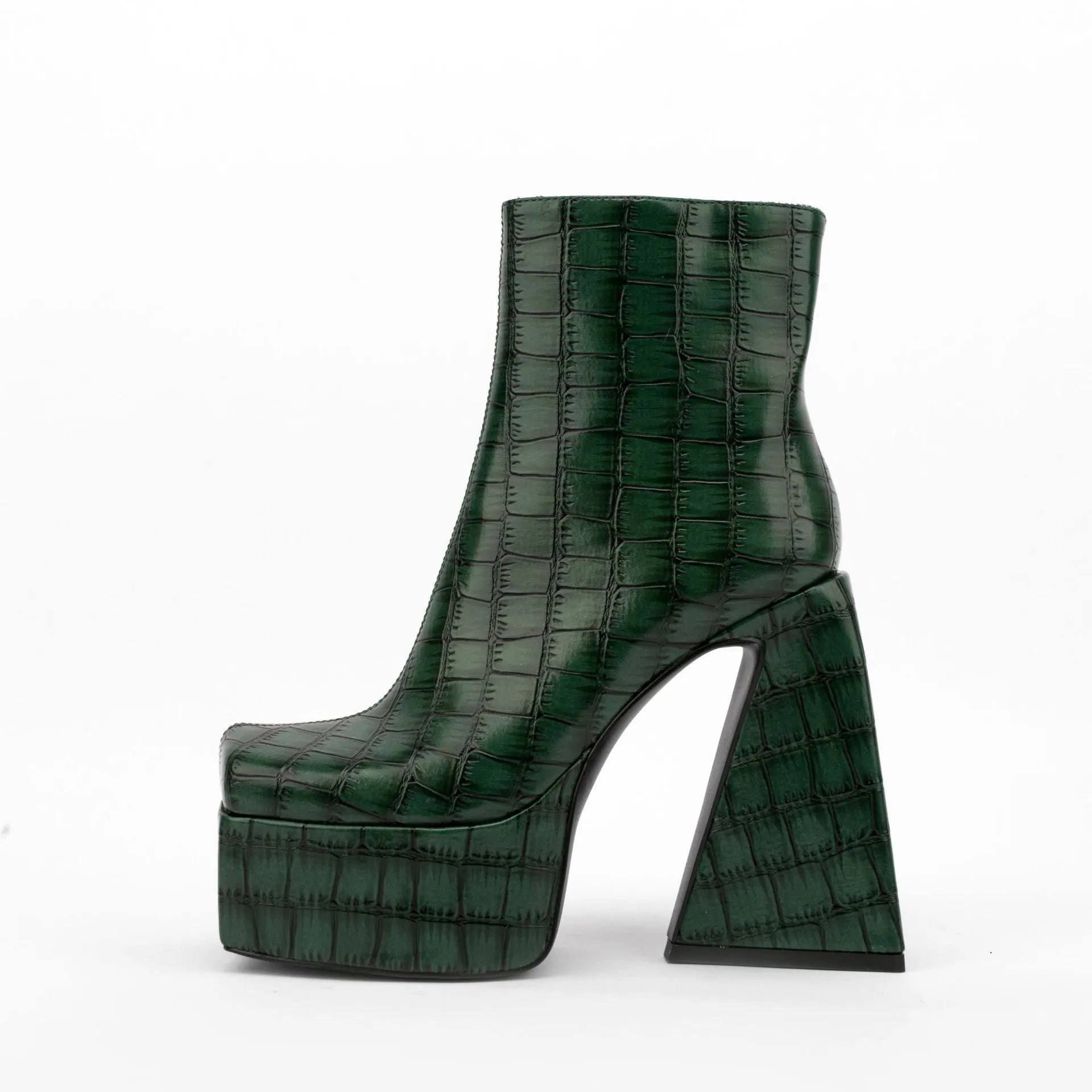 Women's solid colour ankle boot with a high heel above 8cm, shown in an artificial PU material.