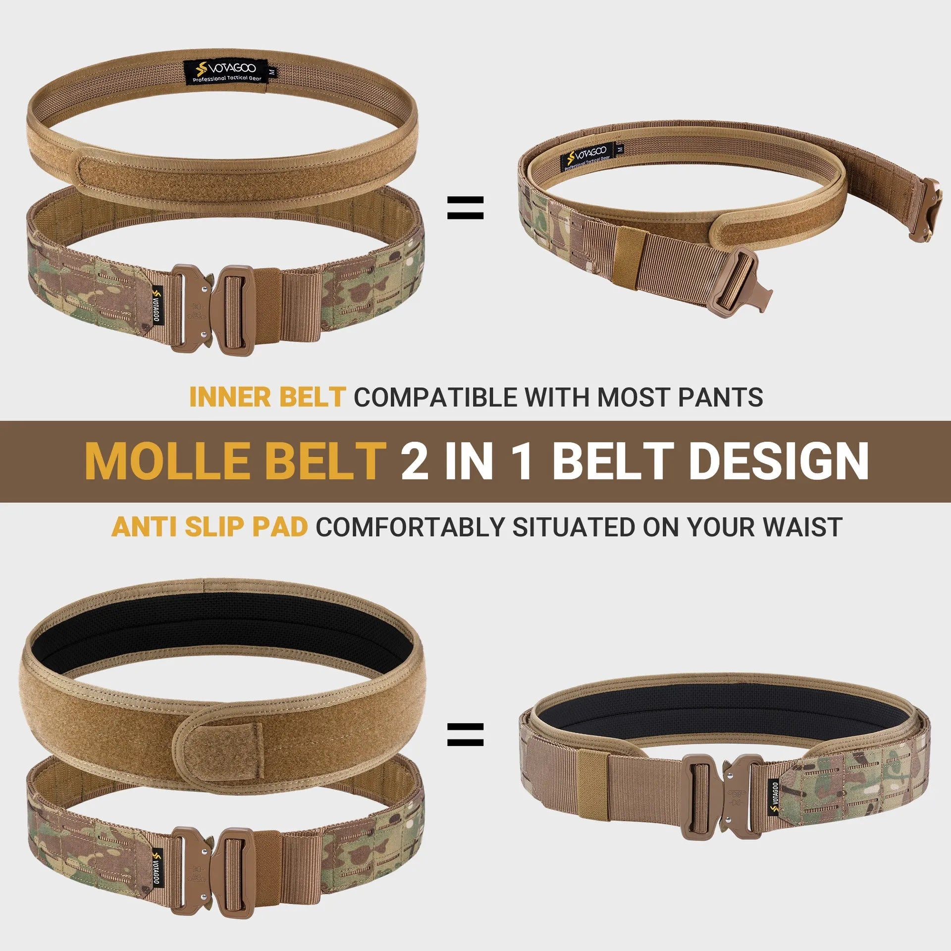 VOTAGOO thick nylon corset belt with quick-release alloy buckle in CP camouflage colour.