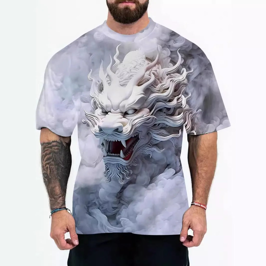 Men's loose fit t-shirt with coloured letters or eagle head design on chest
