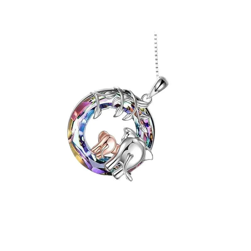 Women's animal-shaped necklace with diamond and Saturn charm on adjustable chain in platinum colour