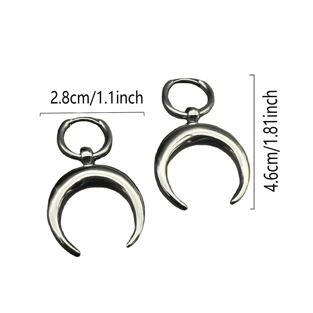 Alloy silver gothic moon geometric hoop earrings with clip-on back