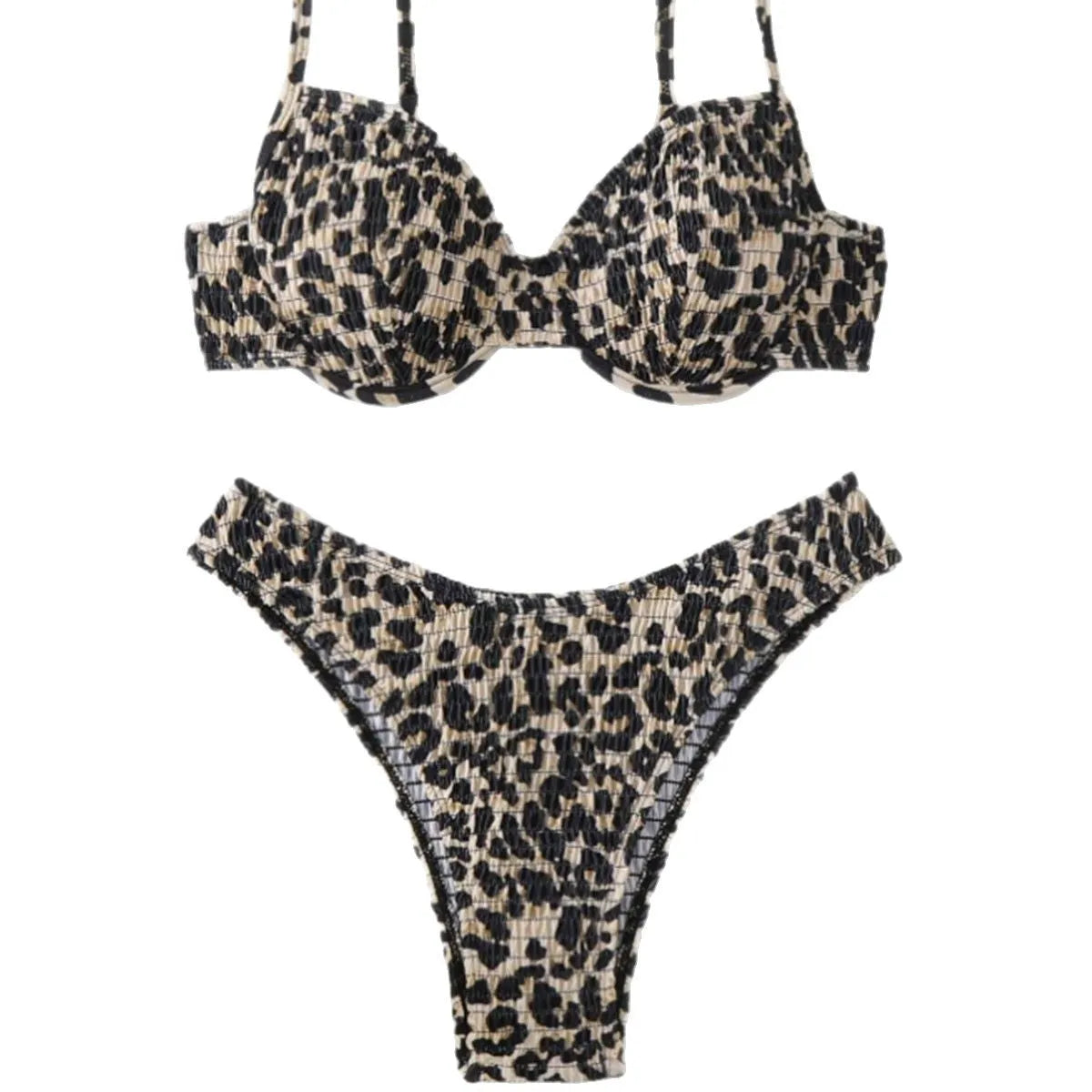 Women's leopard print backless bikini swimsuit in brown mixed colour