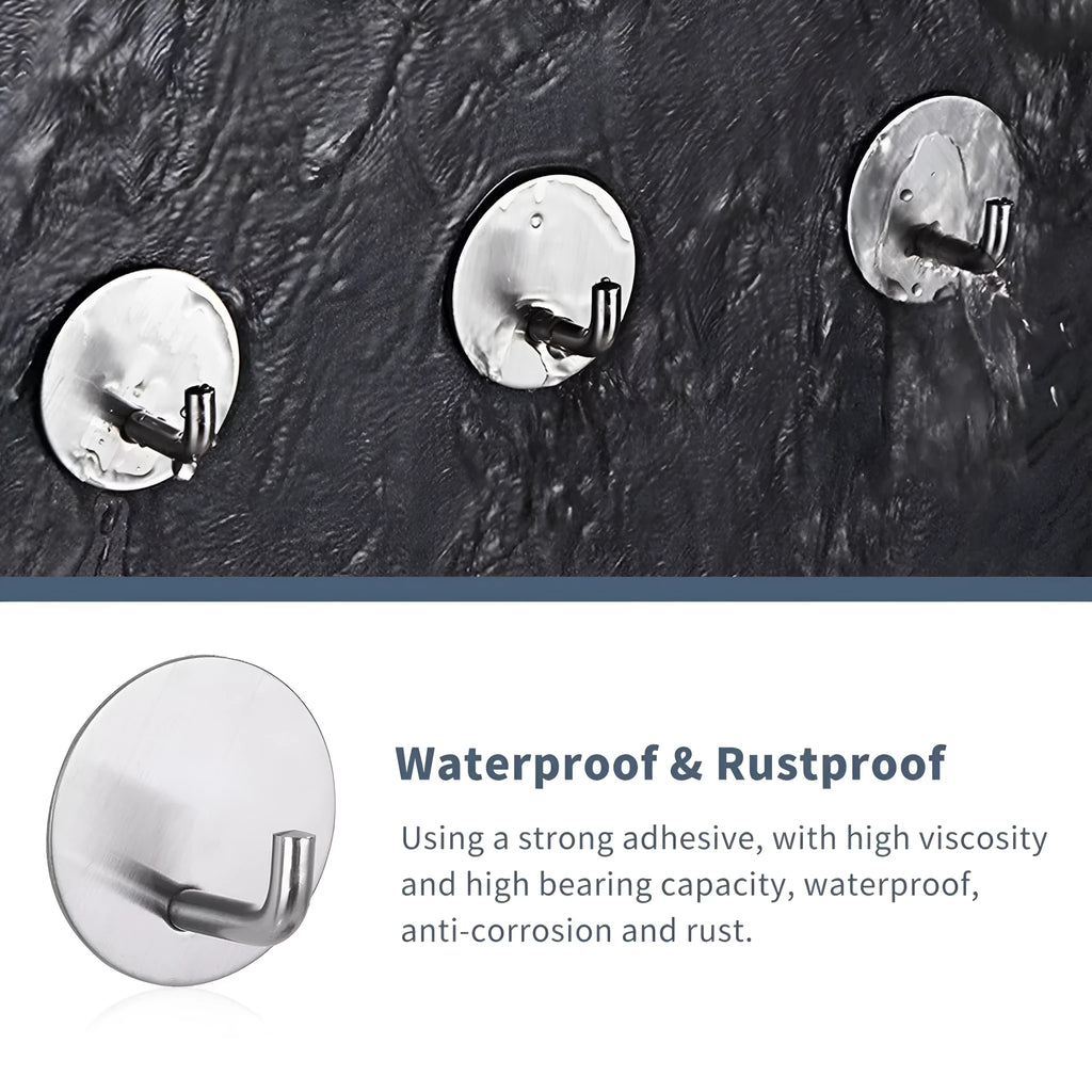 Black and polished stainless steel self-adhesive hooks for wall mounting