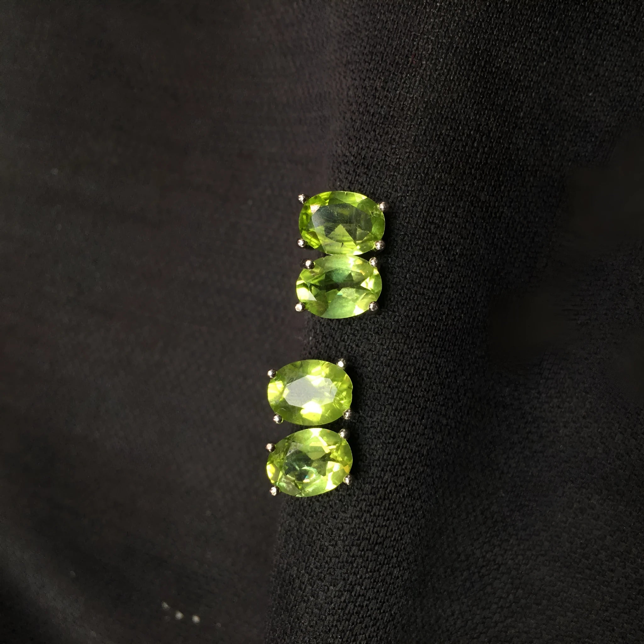 Natural grass green olivine stud earrings in S925 sterling silver geometric setting.