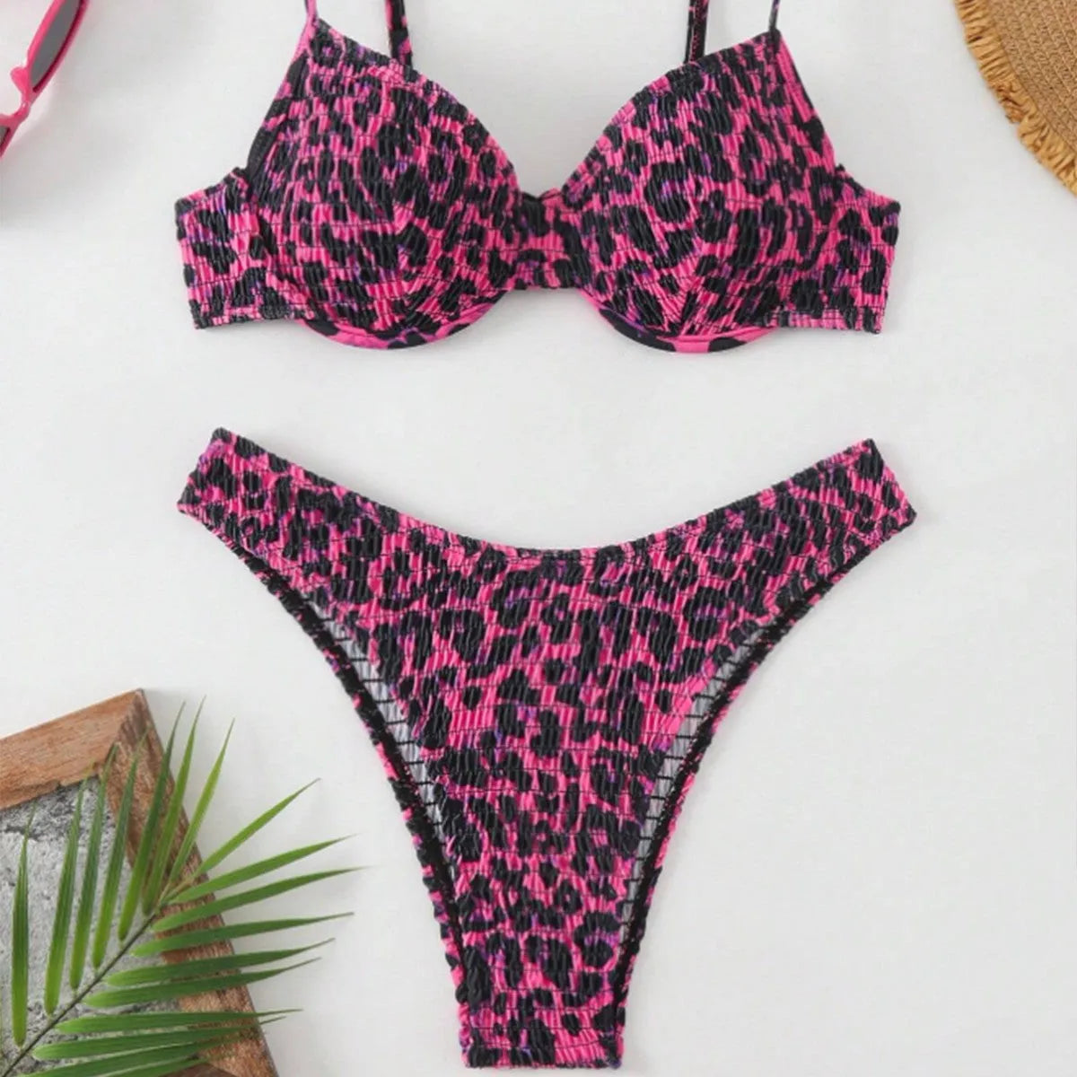 Women's leopard print backless bikini swimsuit in brown mixed colour