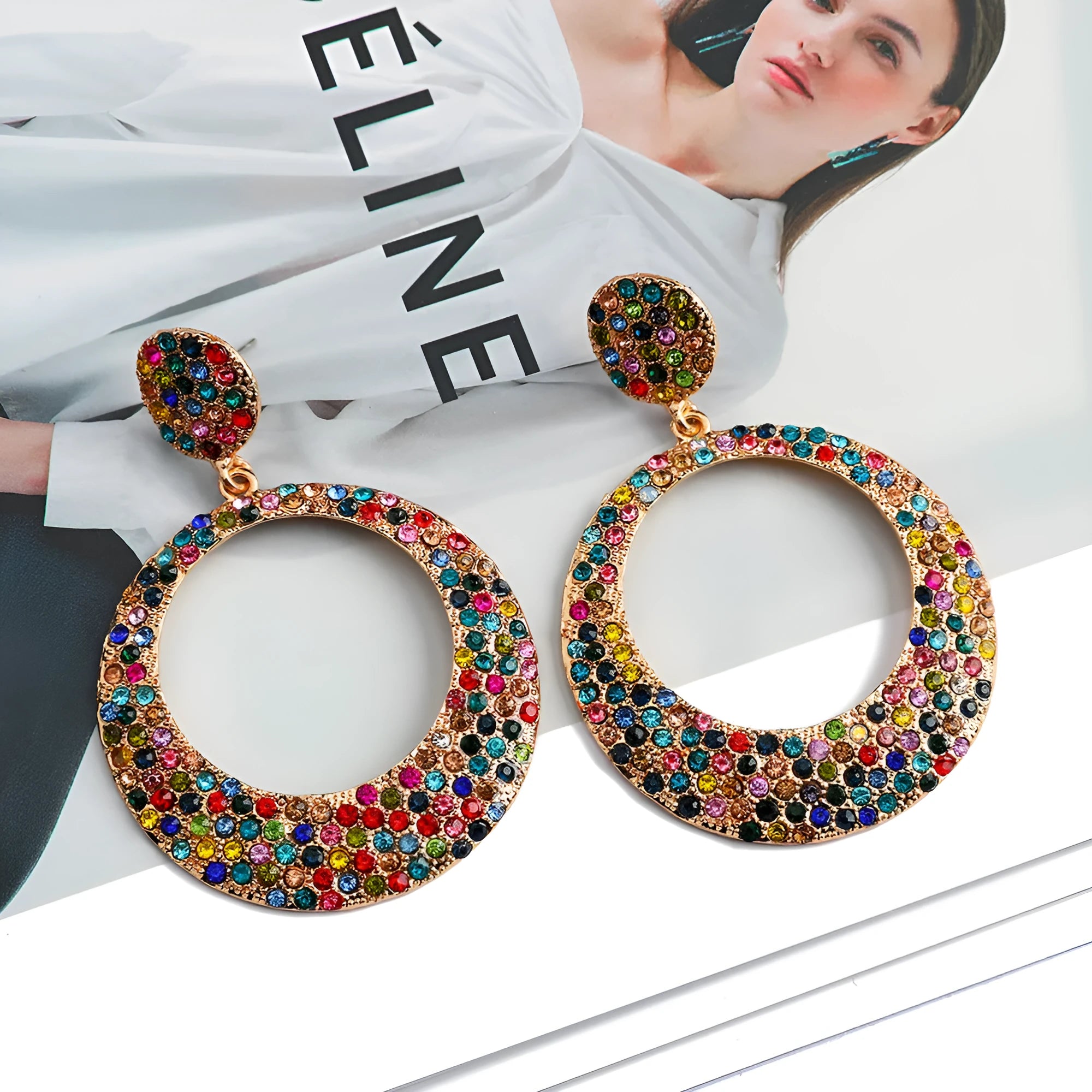 Women's colourful metal earrings with cartoon-style diamond pendants for European fashion