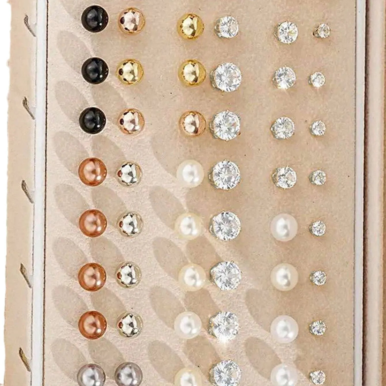 108 geometric alloy pearl earrings with electroplated gold and yellow finishes, round elements, no box