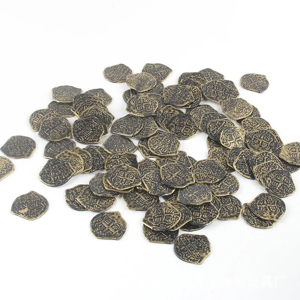100 plastic replica Roman coins with electroplated gold, silver, or bronze metallic finish