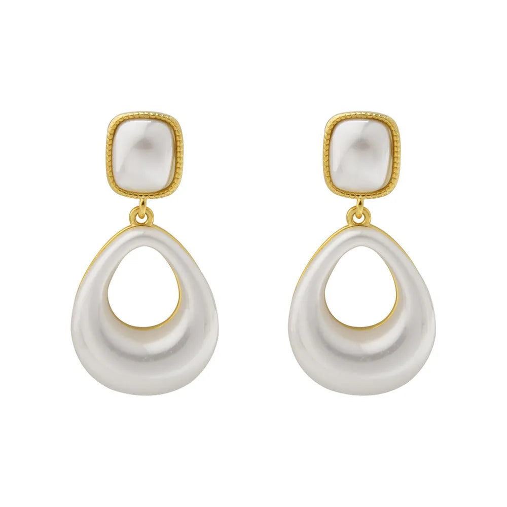 Gold-coloured drop-shaped imitation pearl earrings for women with 14K gold plating