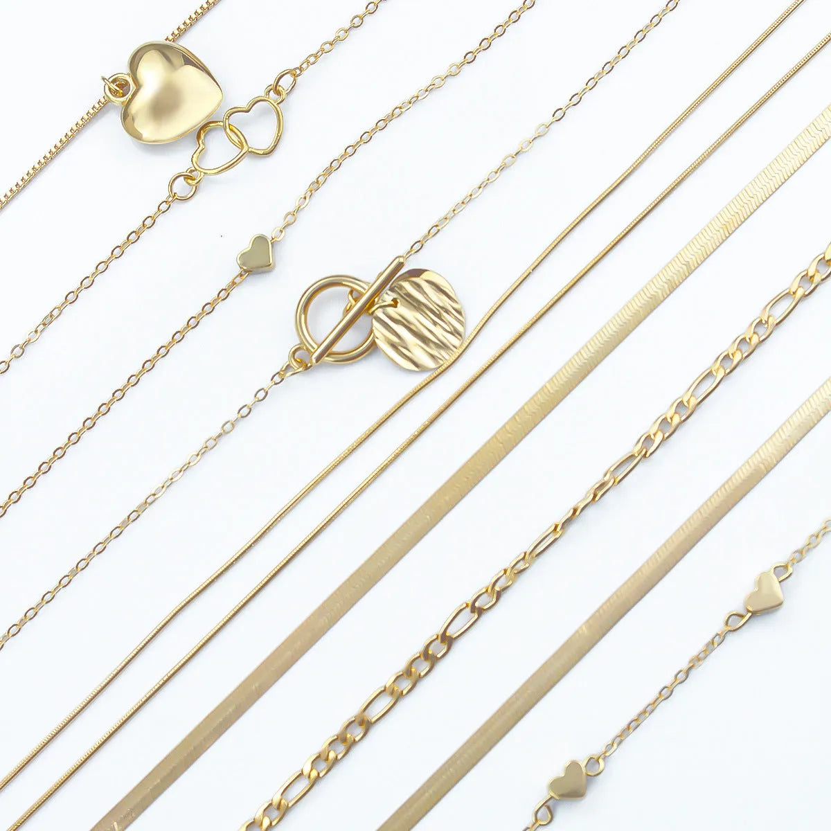 10-piece gold electroplated women's necklace set with snake bone chains and alloy pendants