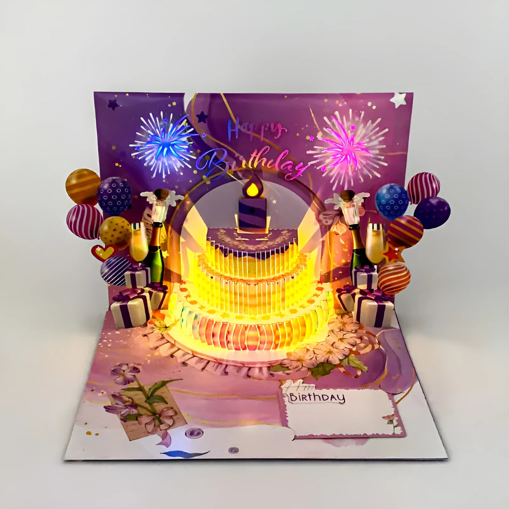 Chinese ink style 3D greeting card showing hand-folded cake design measuring 15 by 20 centimetres