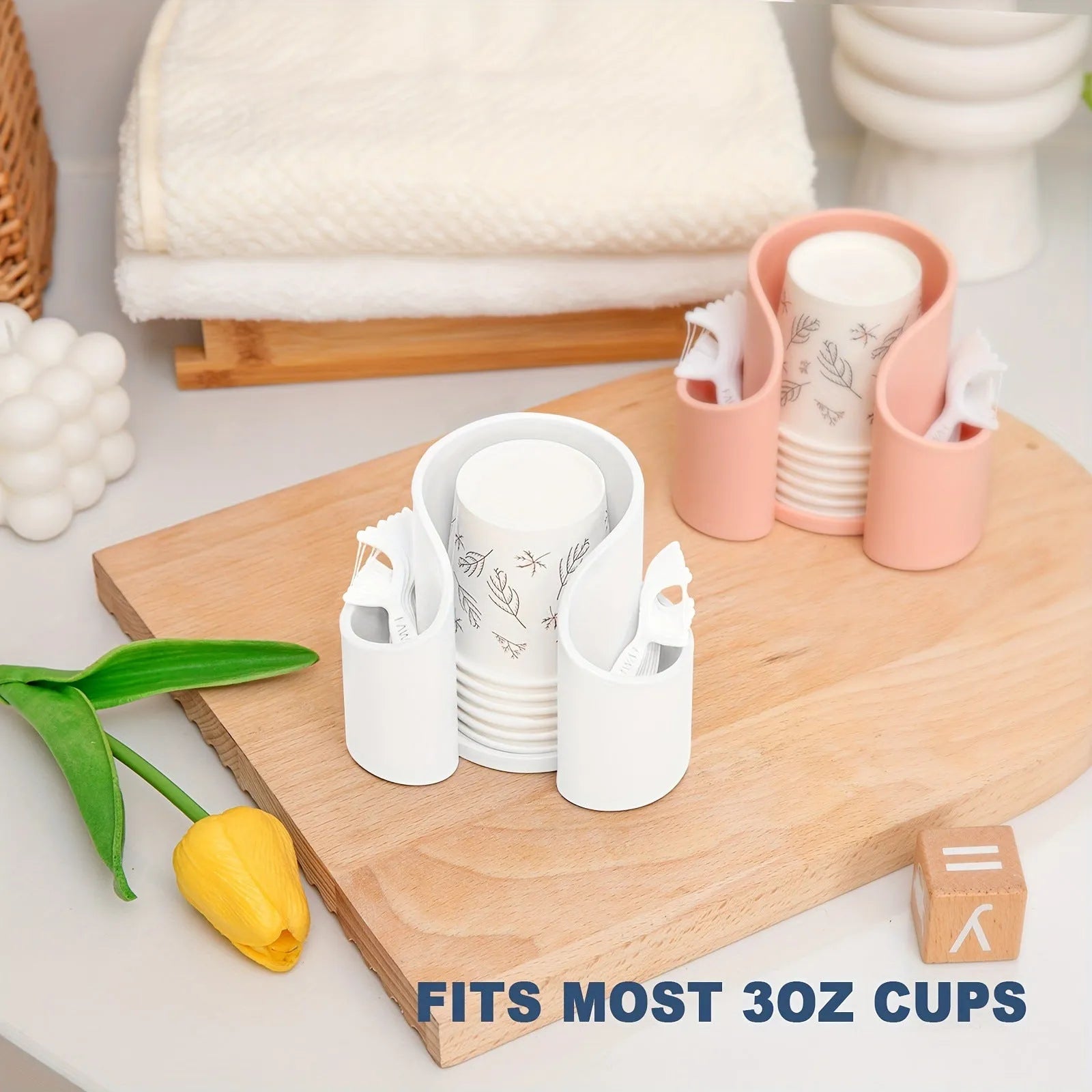 A modern plastic dental floss storage box in a solid colour, shown with colour options: pink, white, blue, black.