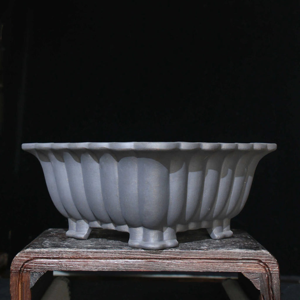 Purple sand ceramic square bonsai pot with breathable design and classical warp device styling