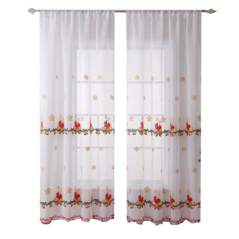 American Christmas curtain with white snowflake embroidery on red fabric