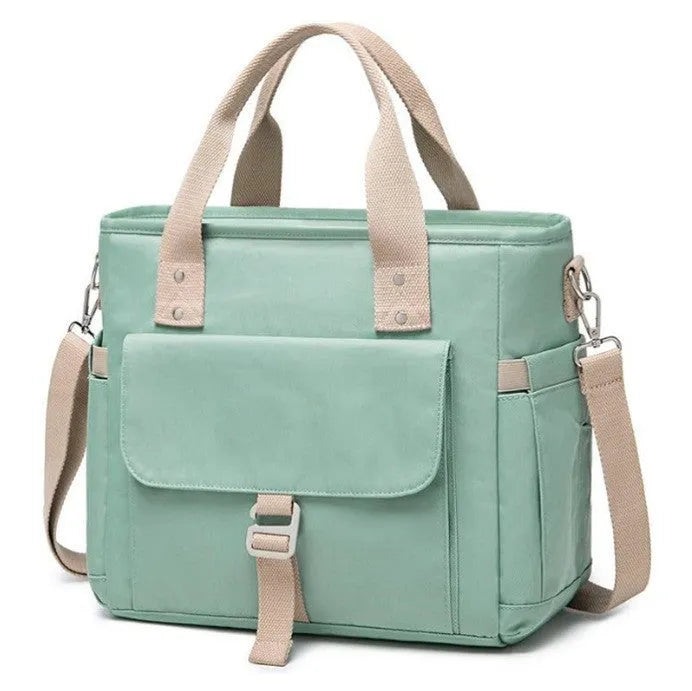 Portable cube-shaped picnic hiking bag with removable shoulder strap and side pocket in Oxford cloth