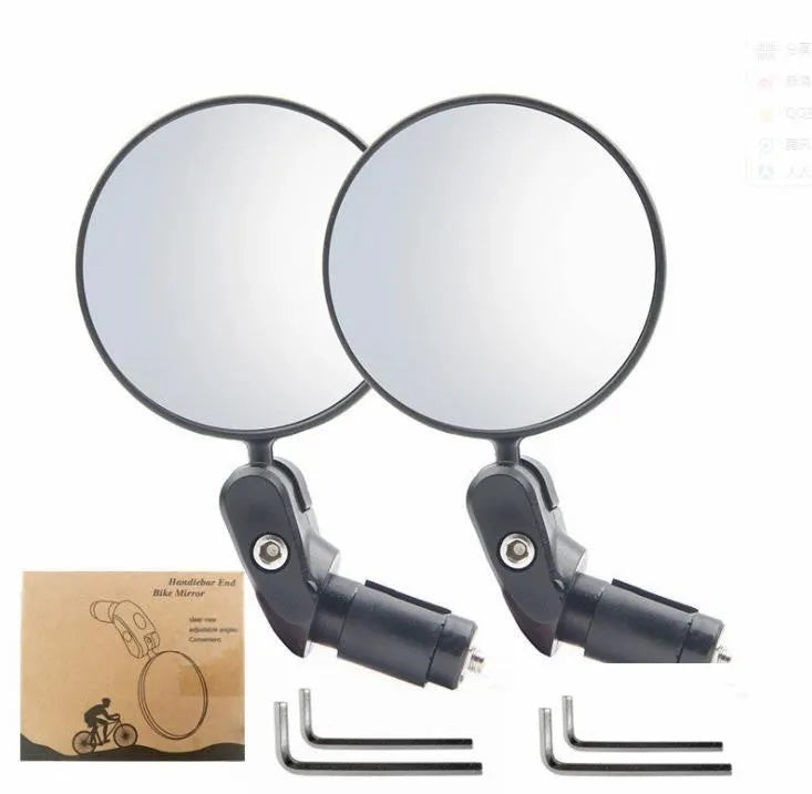 Black ABS foldable convex motorcycle rearview mirror showing 7cm diameter and rotating mechanism