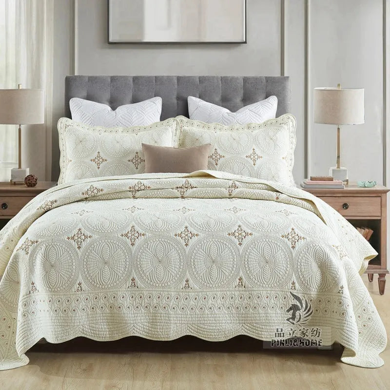 Pure cotton embroidery clip bed cover set with European-style design on 1.8 metre bed