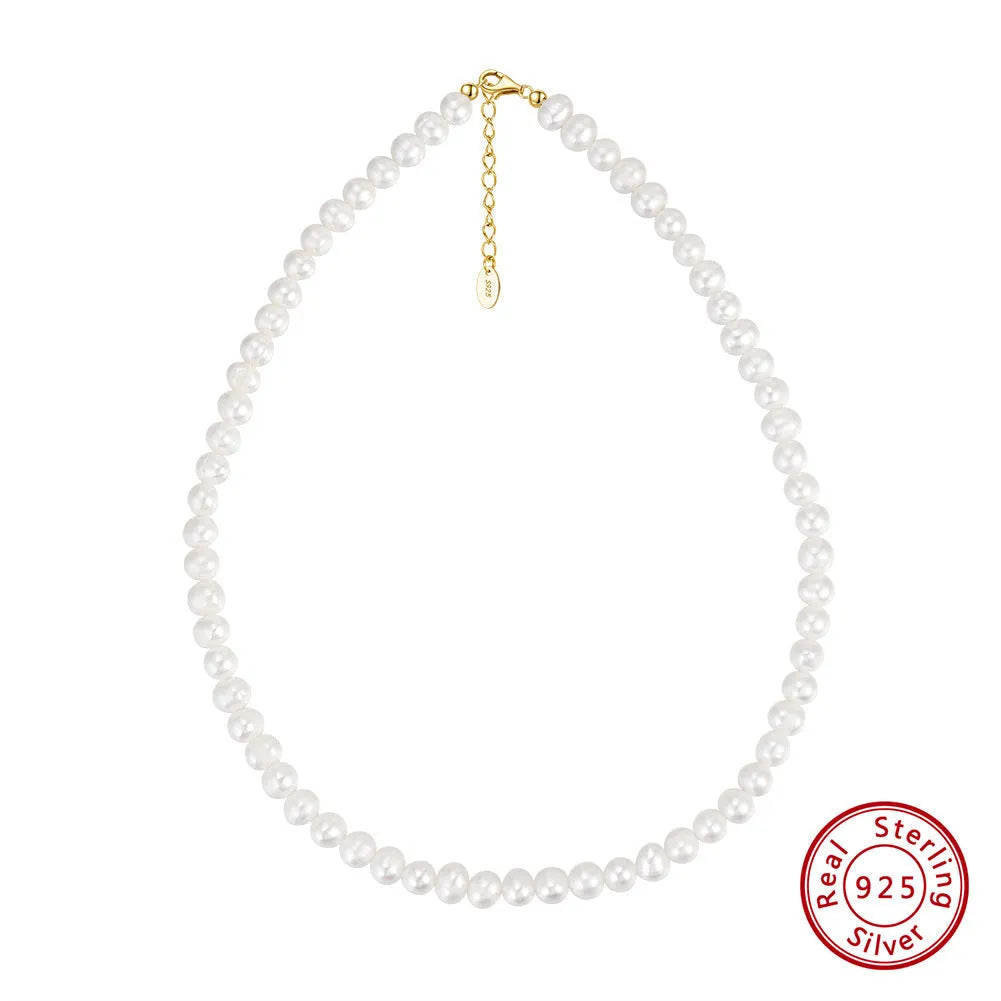 Women's adjustable sterling silver necklace with natural freshwater pearls