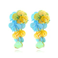 Handmade string bead flower earrings in purple, rose, and multicolour exaggerated designs