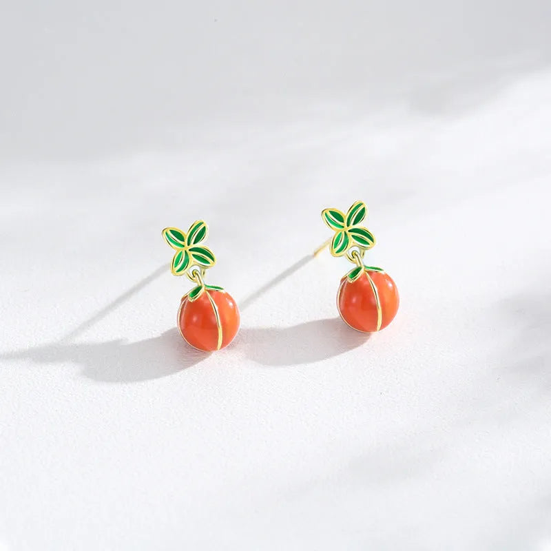 S925 sterling silver lucky persimmon stud earrings in ED3325 colour