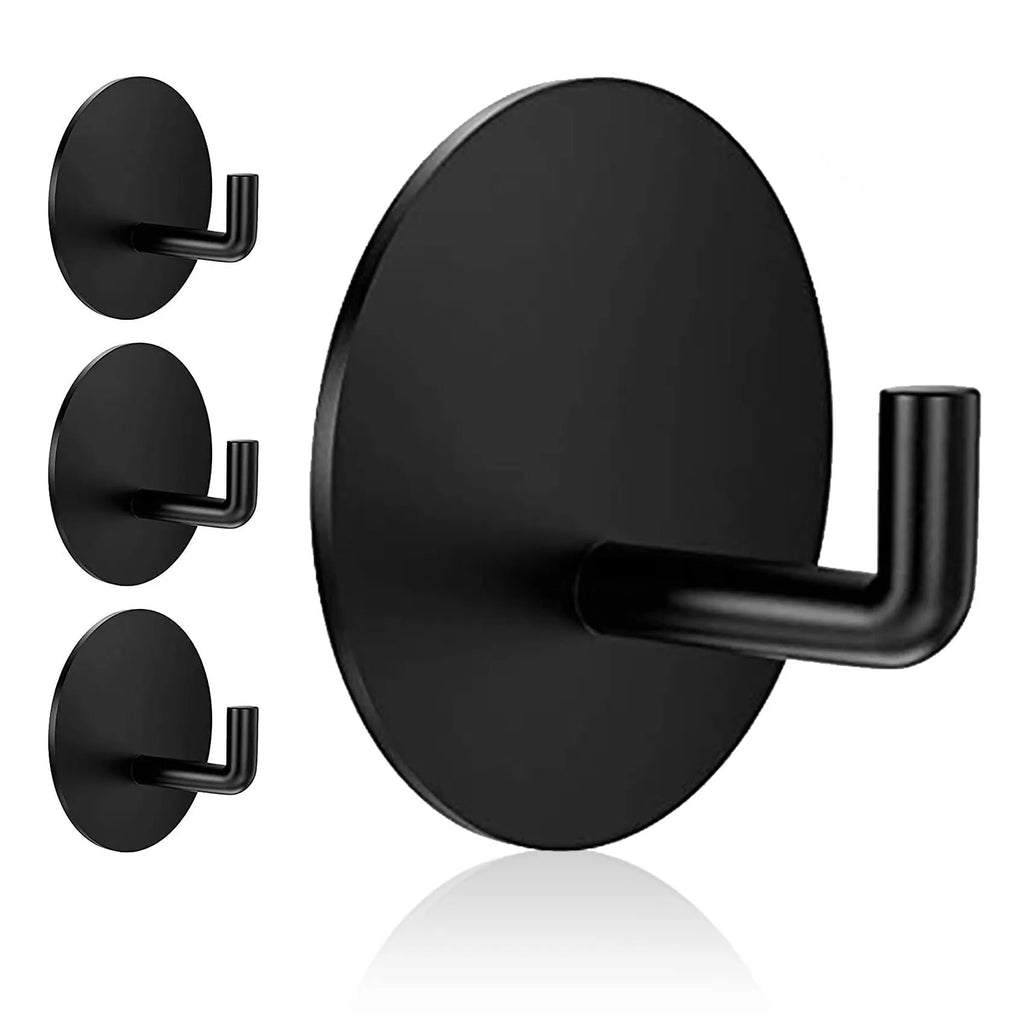 Black and polished stainless steel self-adhesive hooks for wall mounting