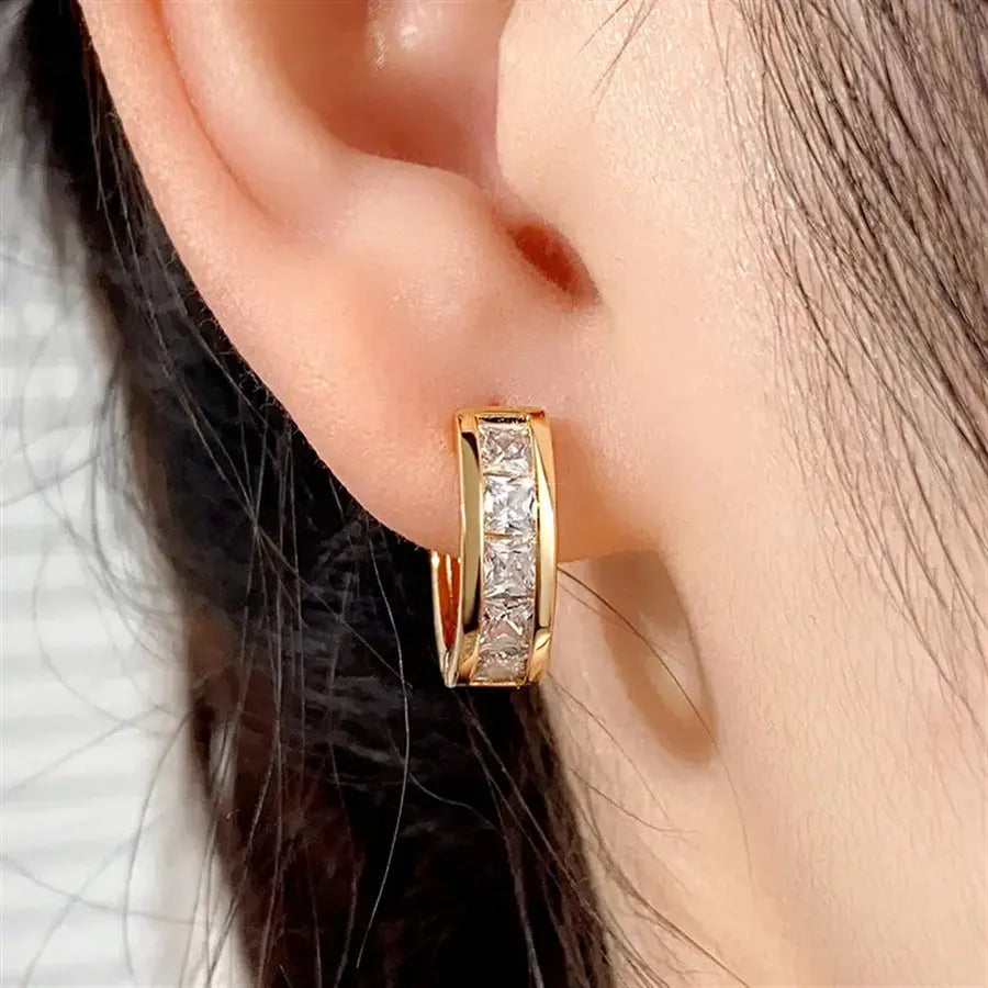 Geometric quadrilateral copper earrings in gold or silver finishes for women's fashion