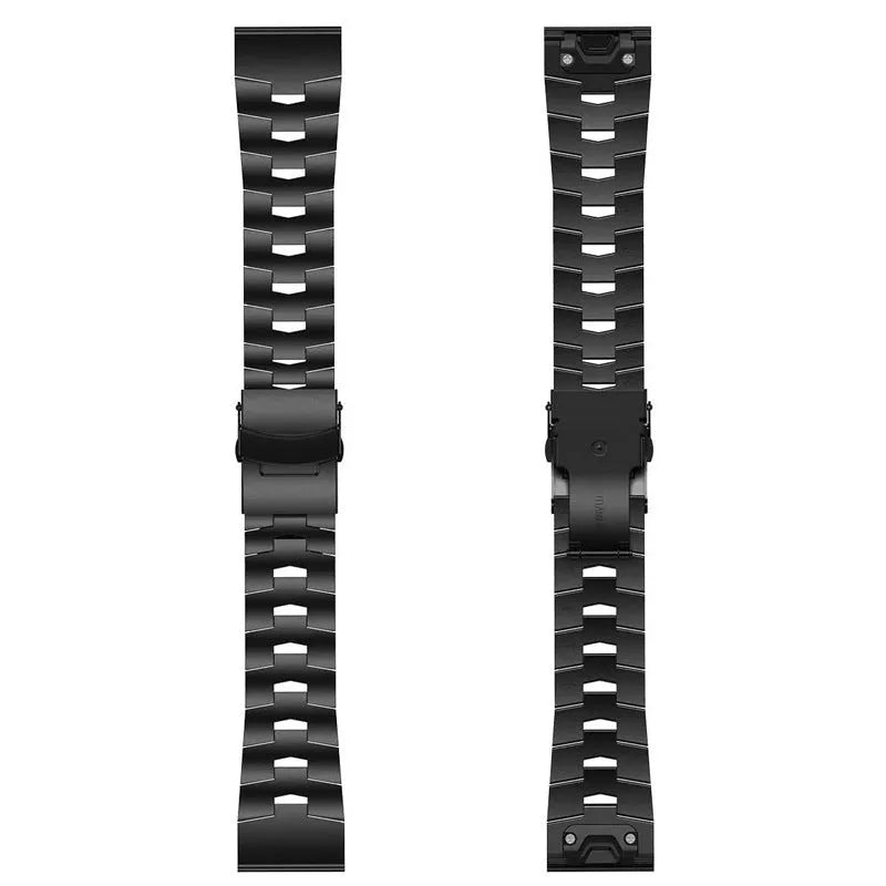 Garmin Jiaming Fenix watch replacement strap in black, silver, titanium colours showing 22mm and 26mm width options