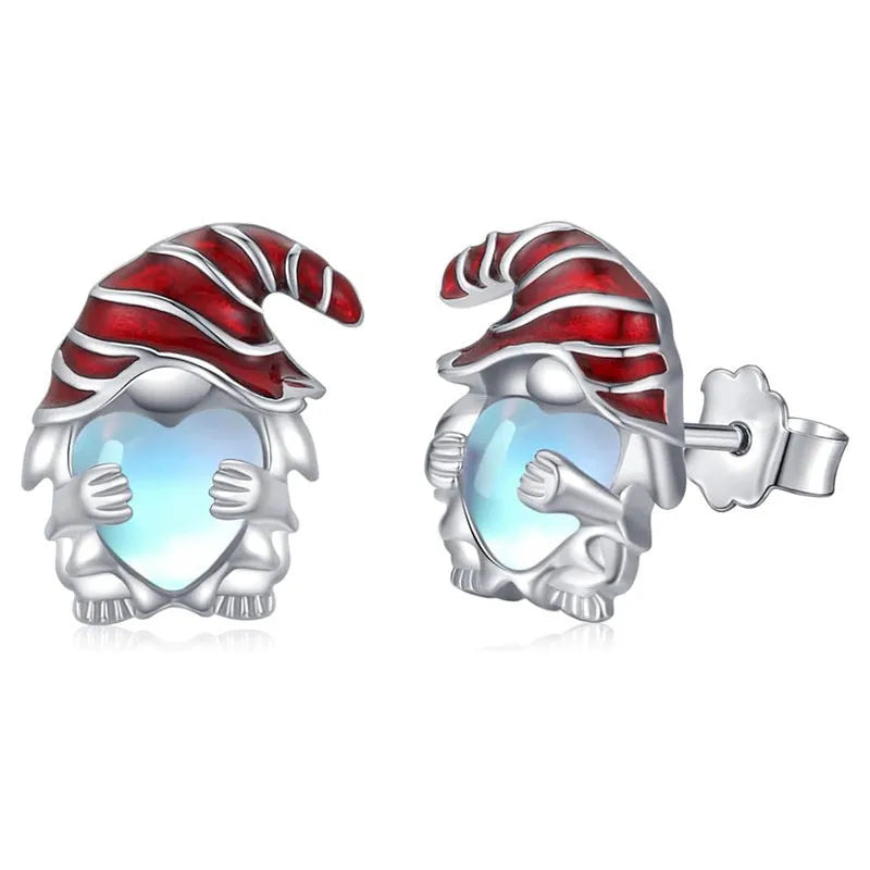 Women's Santa Claus heart earrings in white gold colour with copper electroplated construction
