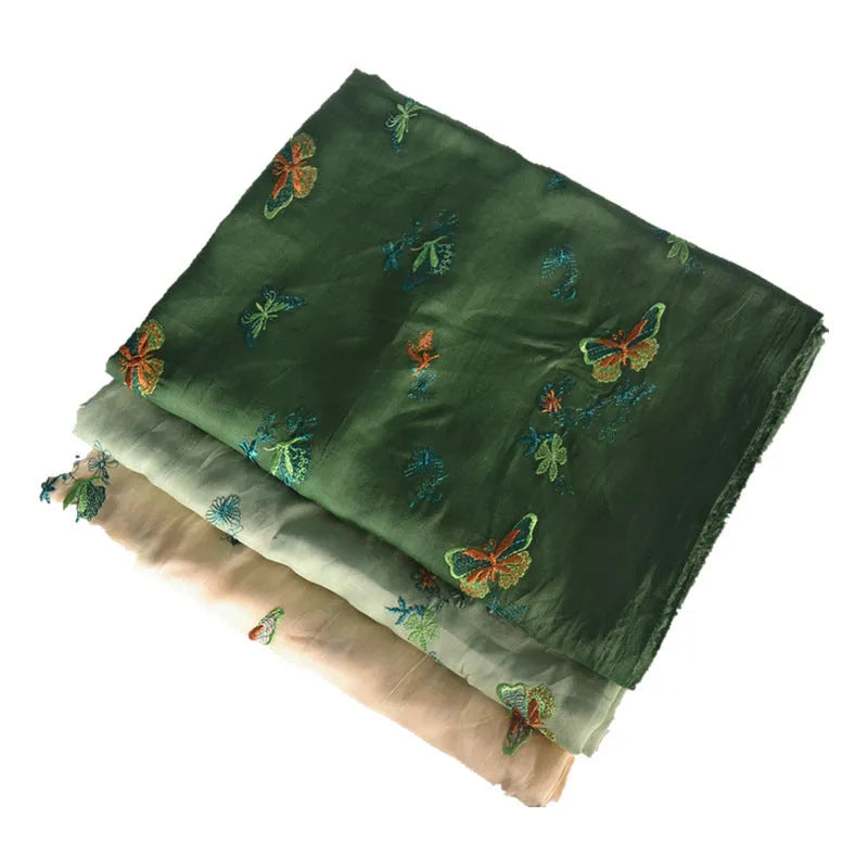 Pure ramie embroidery cloth fabric for hanfu sewing in beige, green, and dark green colours