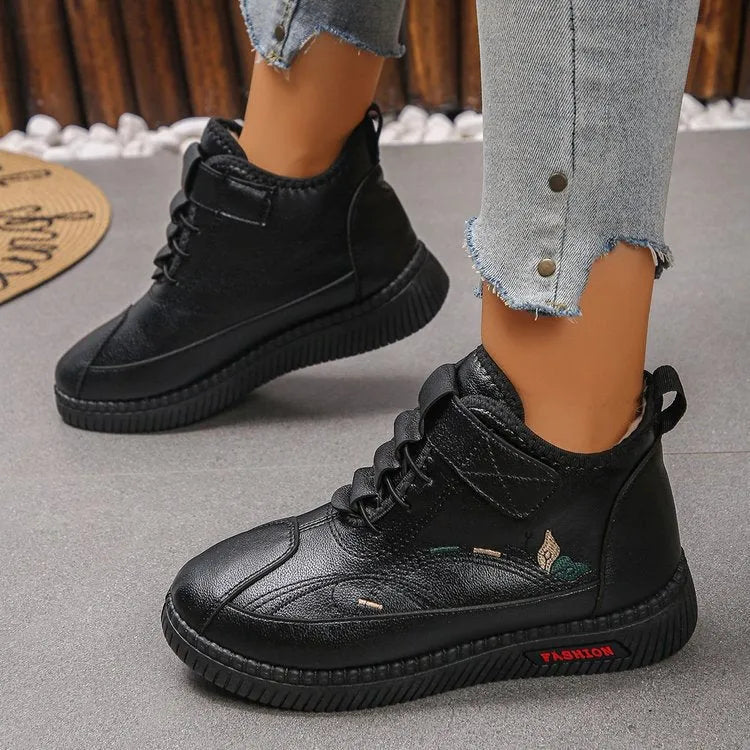 Women's black velvet shoes with hollow-out design and non-slip rubber soles