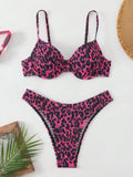 Women's leopard print backless bikini swimsuit in brown mixed colour