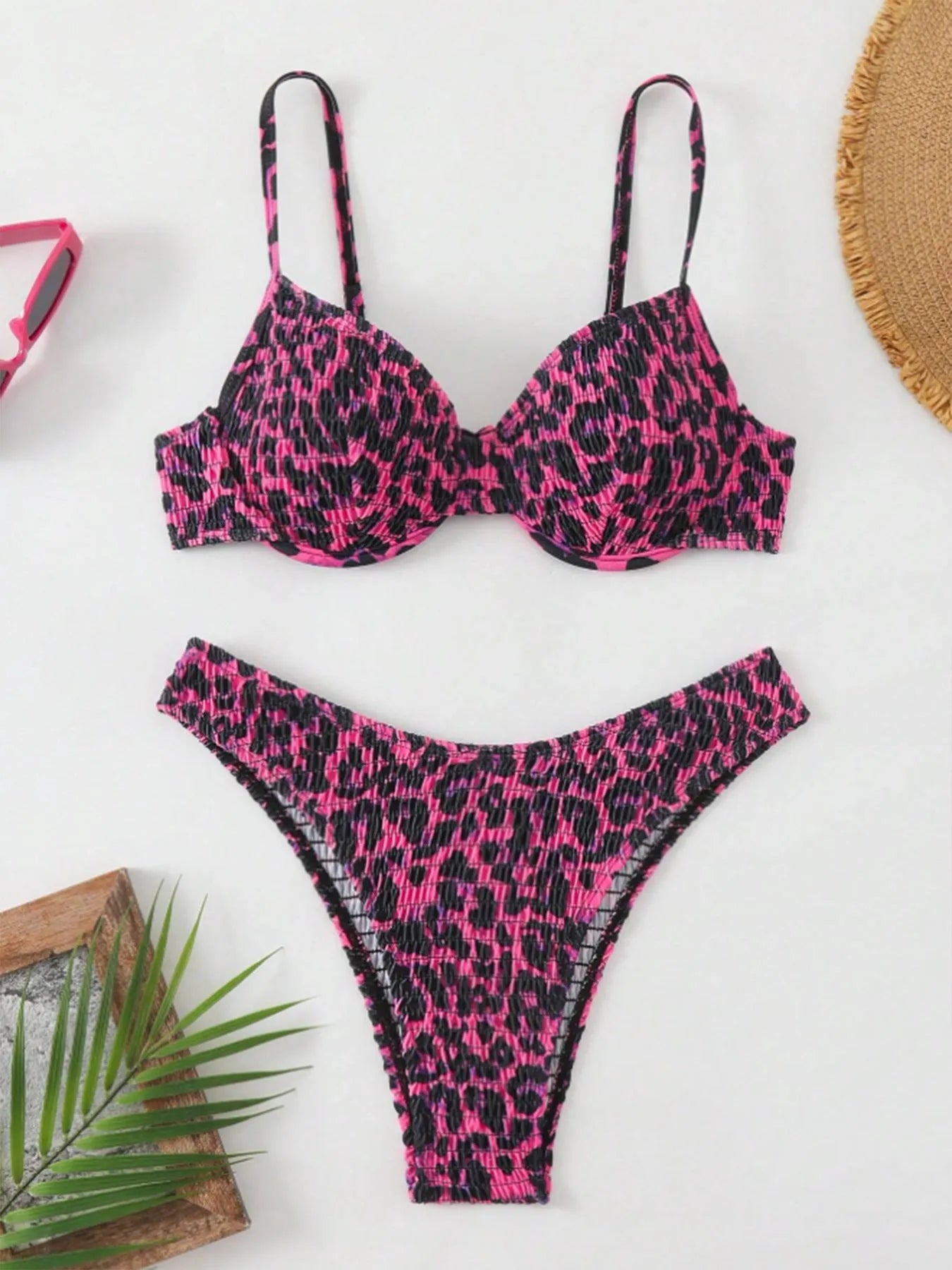 Women's leopard print backless bikini swimsuit in brown mixed colour