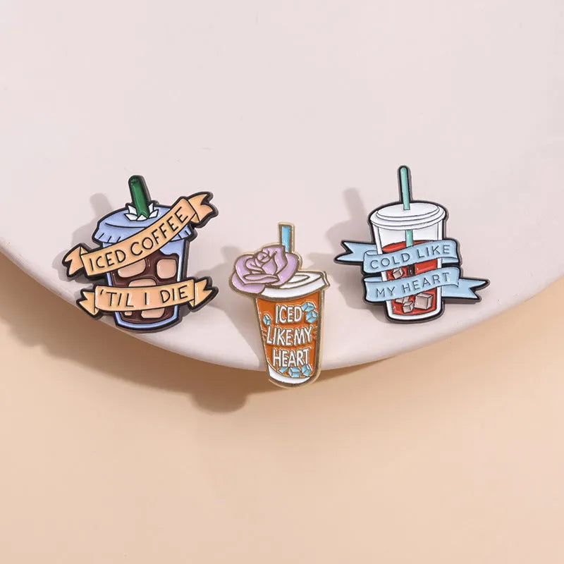 Creative Drinks Series cartoon coffee shape alloy brooch with geometric design, two colour options