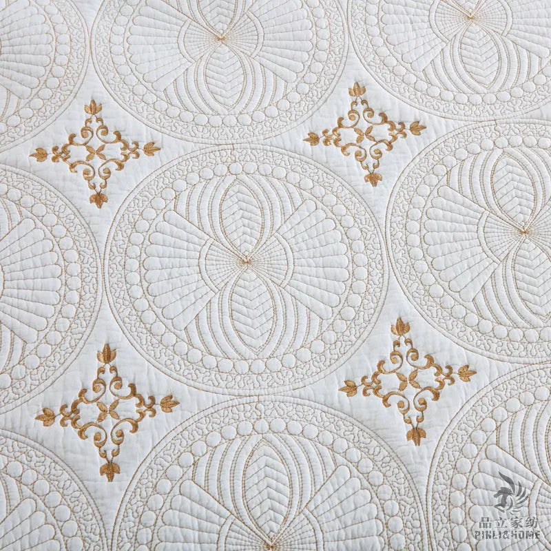Pure cotton embroidery clip bed cover set with European-style design on 1.8 metre bed