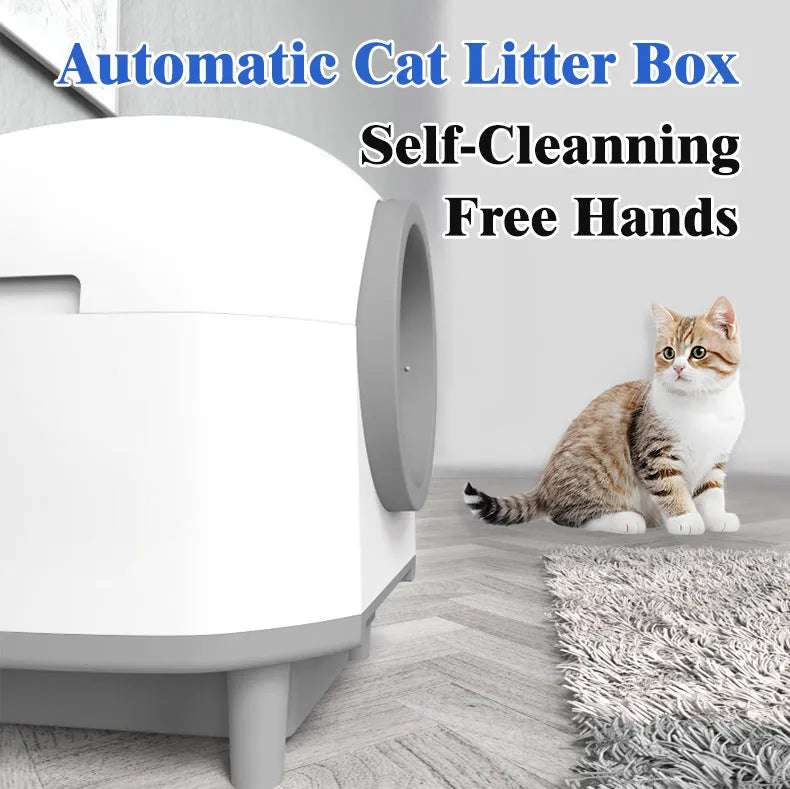 White automatic enclosed cat litter box with dimensions 556x512x590mm