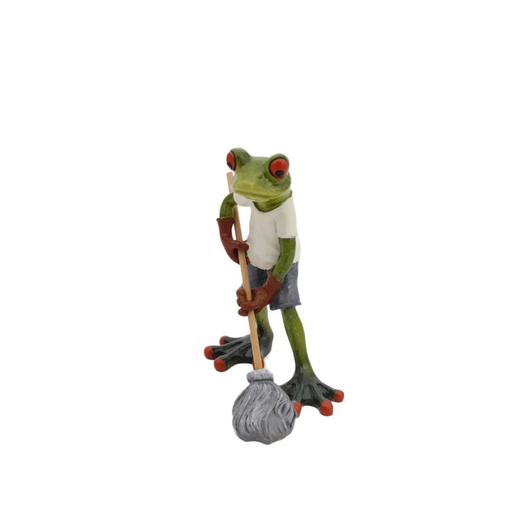 Pastoral style synthetic resin frog figurine ornament for home decoration