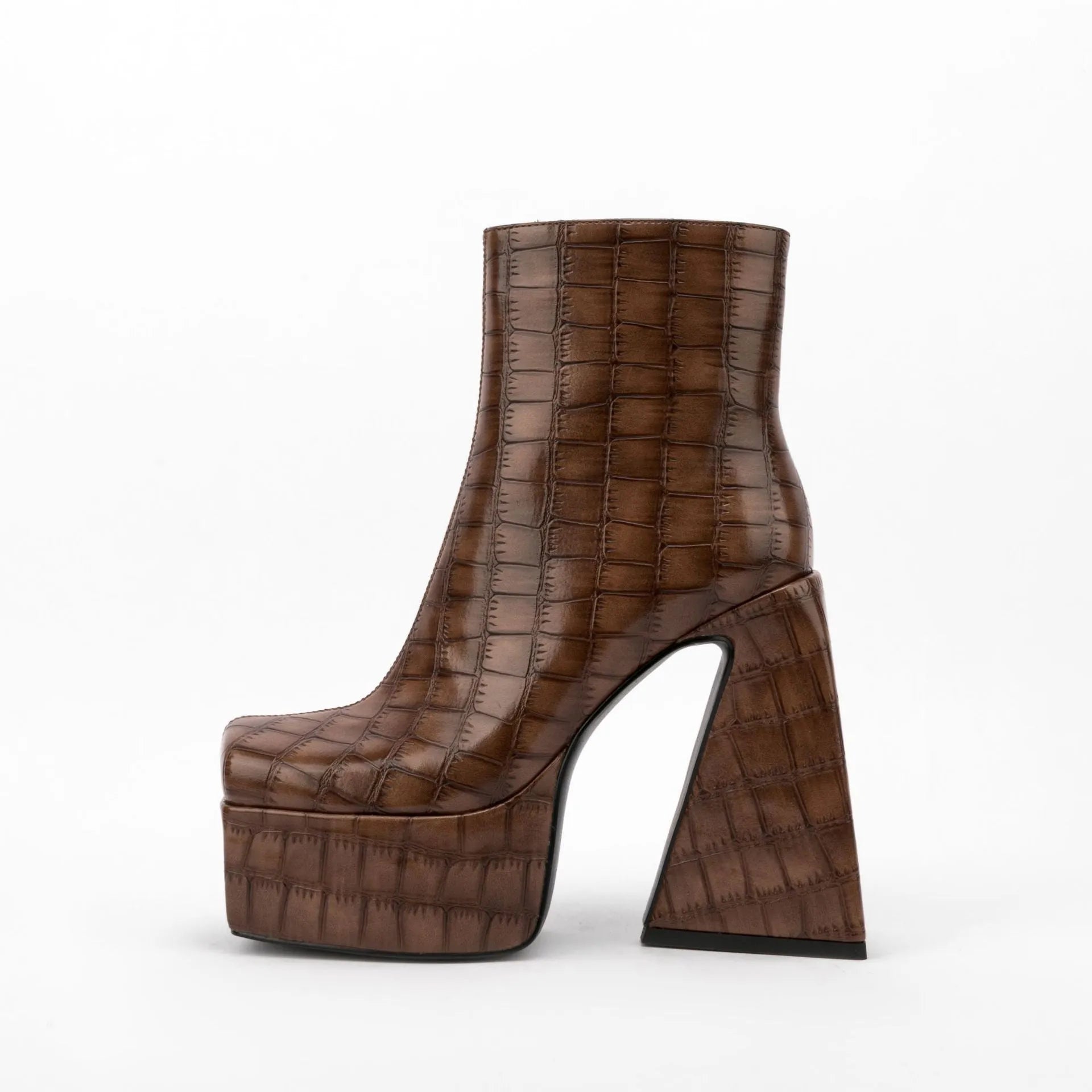 Women's solid colour ankle boot with a high heel above 8cm, shown in an artificial PU material.