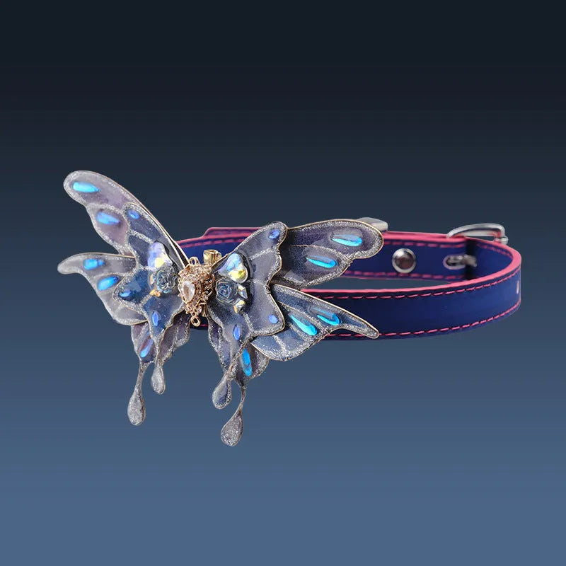 Purple colour-changing butterfly necklace with alloy pendant and temperature-change PU chain