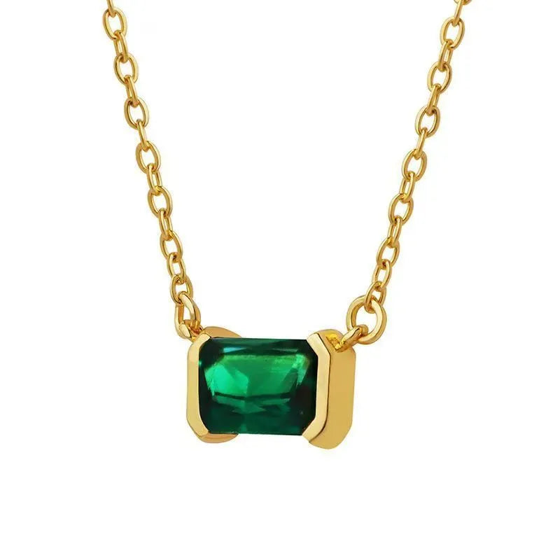Gold geometric quadrilateral pendant necklace with crystal inlay on copper chain