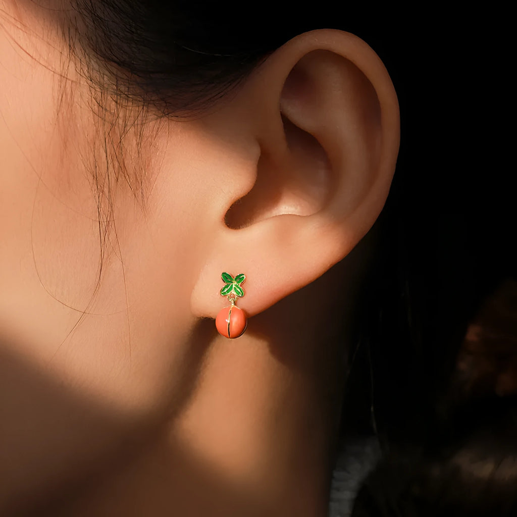S925 sterling silver lucky persimmon stud earrings in ED3325 colour