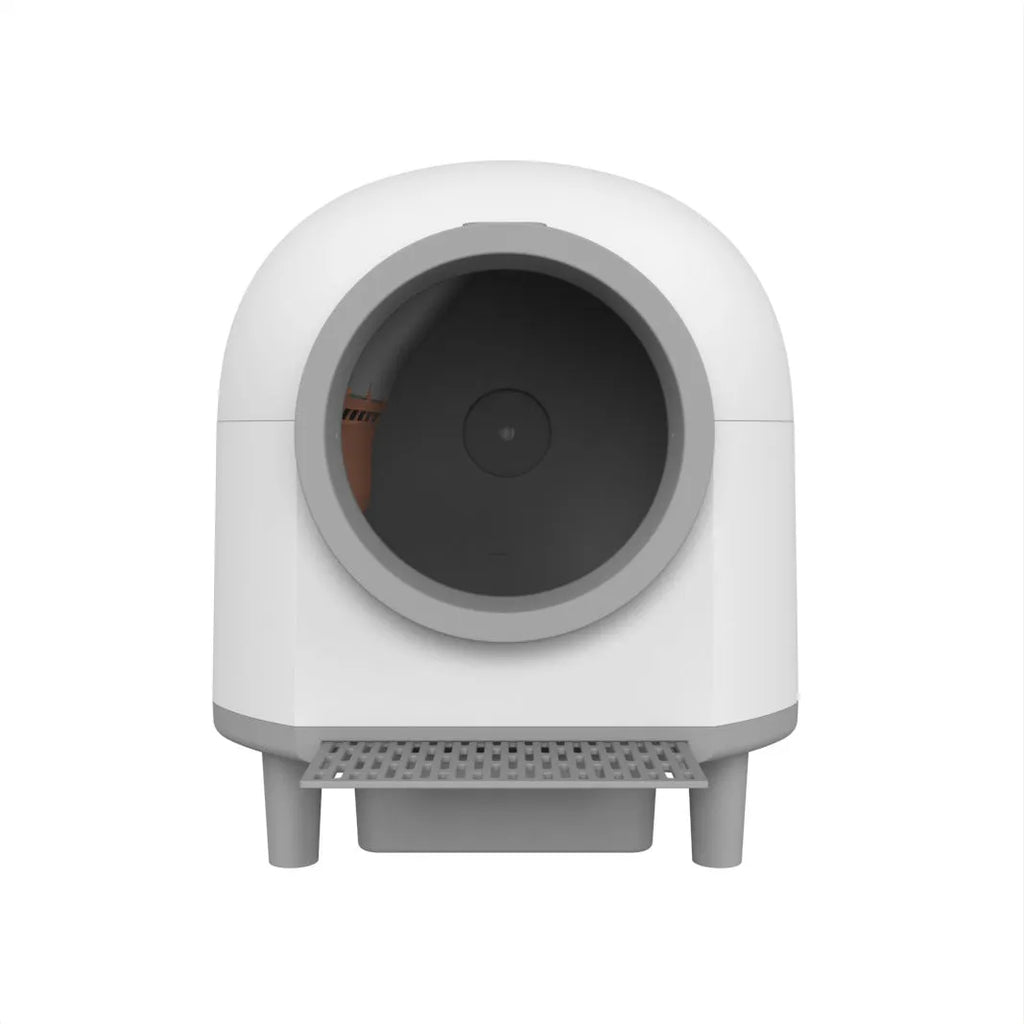 White automatic enclosed cat litter box with dimensions 556x512x590mm