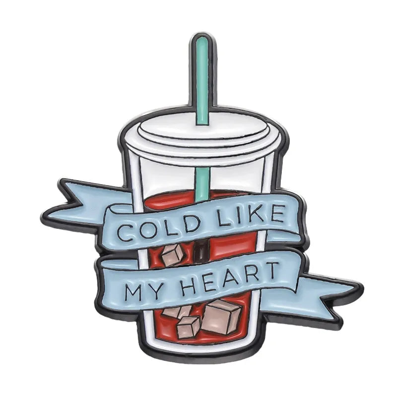 Creative Drinks Series cartoon coffee shape alloy brooch with geometric design, two colour options