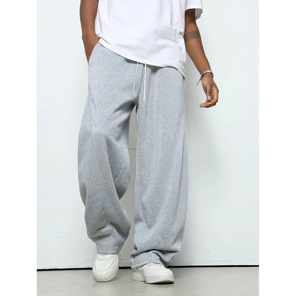 Men's casual polyester trousers with elastic waistband in straight leg design
