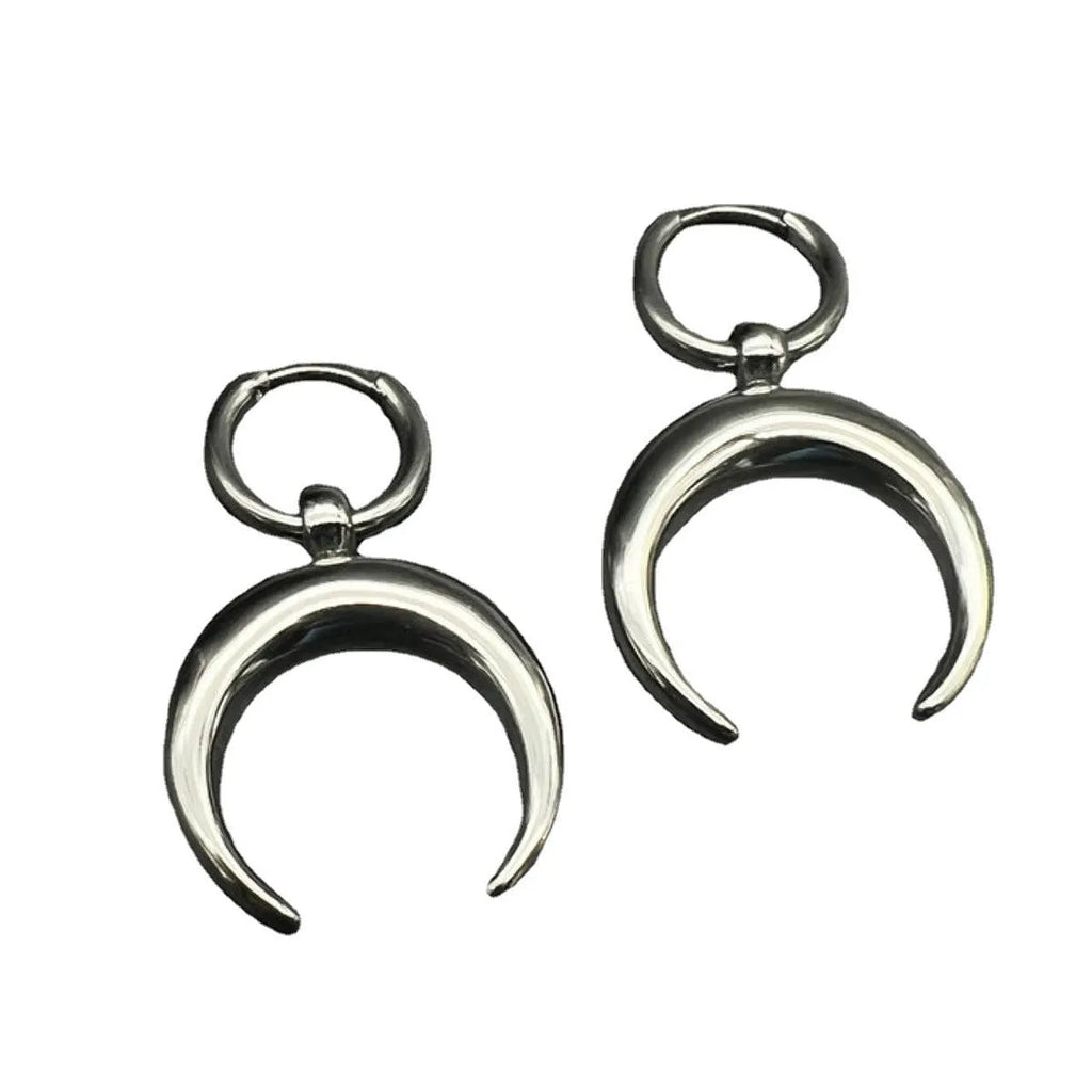 Alloy silver gothic moon geometric hoop earrings with clip-on back