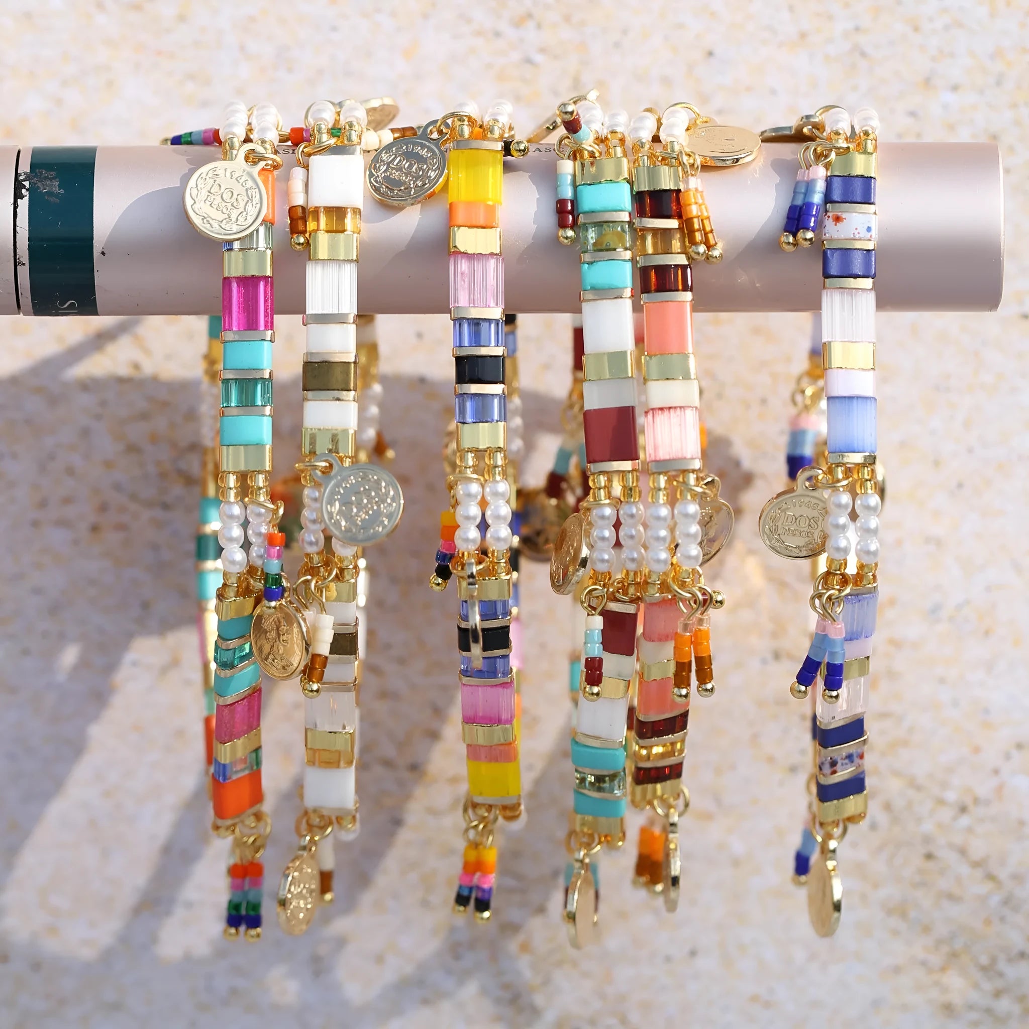 Women's imitation pearl bracelet with European and American glass coloured beads in six colour variants