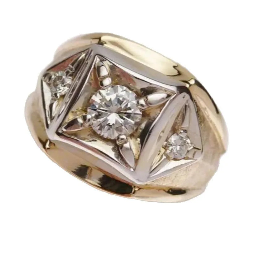Gold colour copper couple rings with geometric hollow design and chamfering square pattern